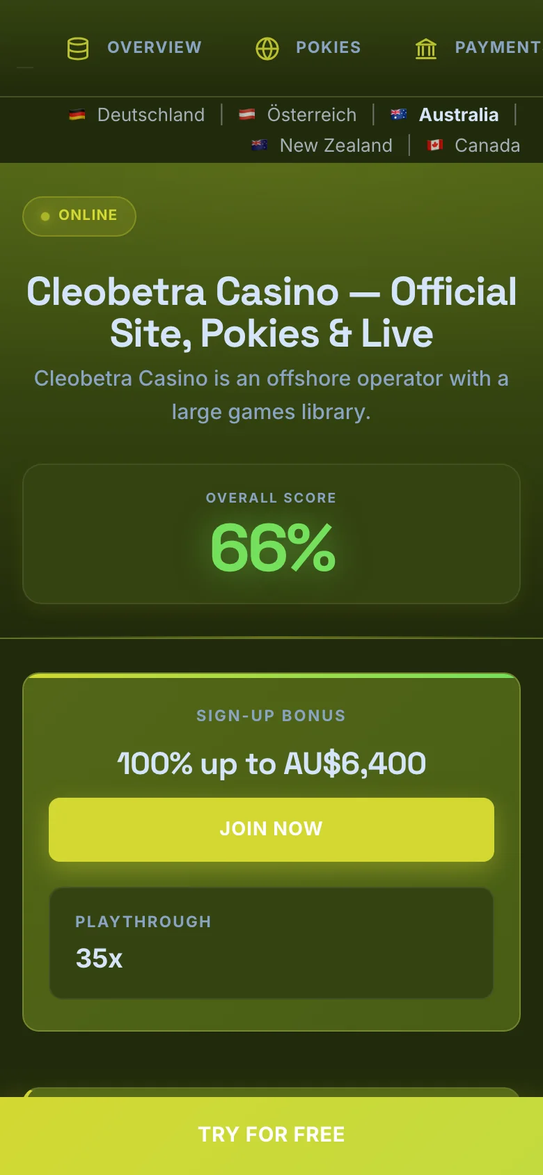 Cleobetra Casino mobile lobby screenshot