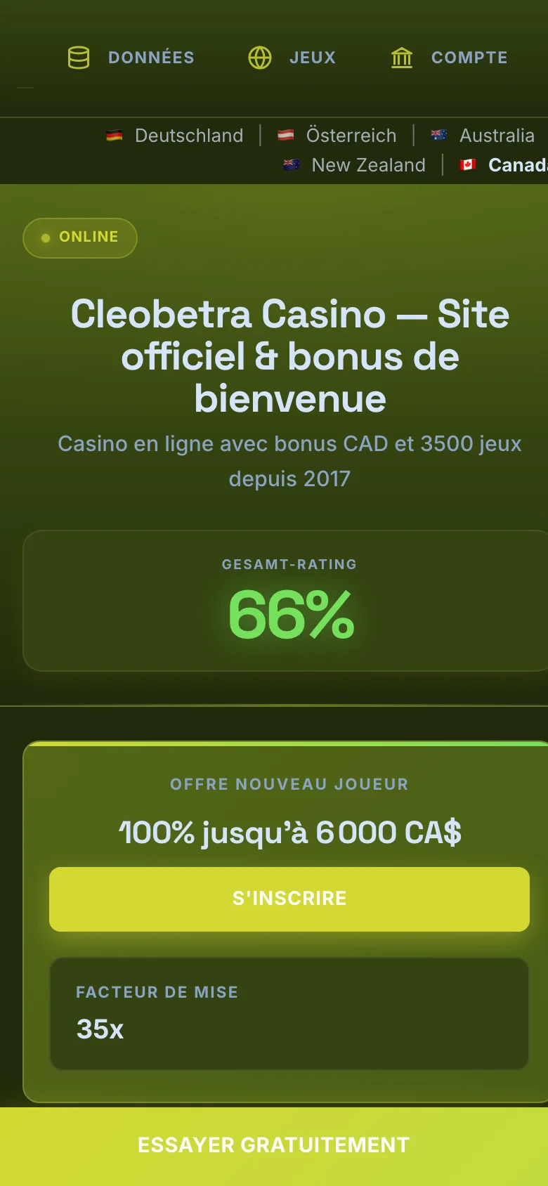 Cleobetra Casino mobile lobby screenshot